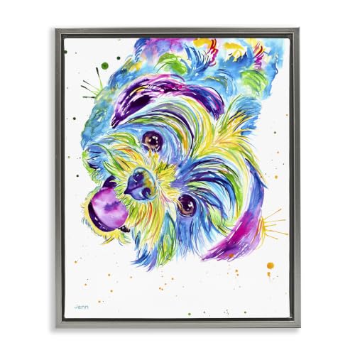 Fun Vivid Shihtzu Puppy Portrait, 17 x 21 Inch Canvas in Floater Frame