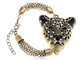 Alilang Gold Toned Cheetah Head Bold Black Enamel Rhinestone Chain Fashion Bracelet for Women
