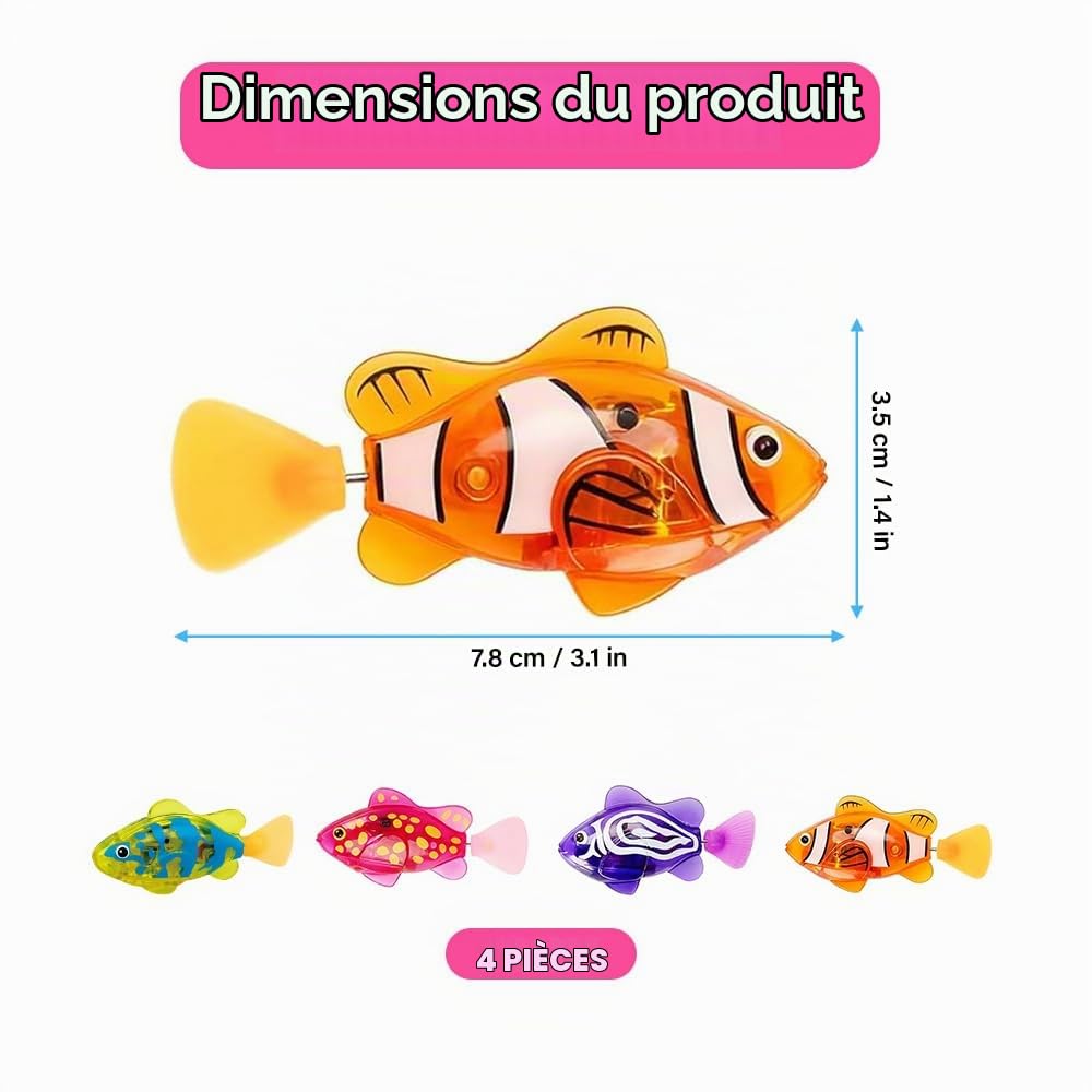 Lot de 4 poissons Robo - Jouet électronique pour chat - Poisson électrique lumineux - Fonctionne avec piles - Jouet flottant interactif pour enfants et animaux domestiques