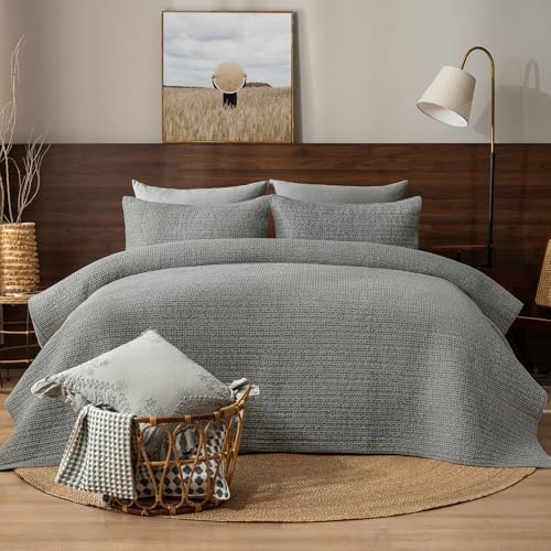 PHF Stone-Washed 100% Cotton Waffle Quilt Set Queen Size (90"x90"...