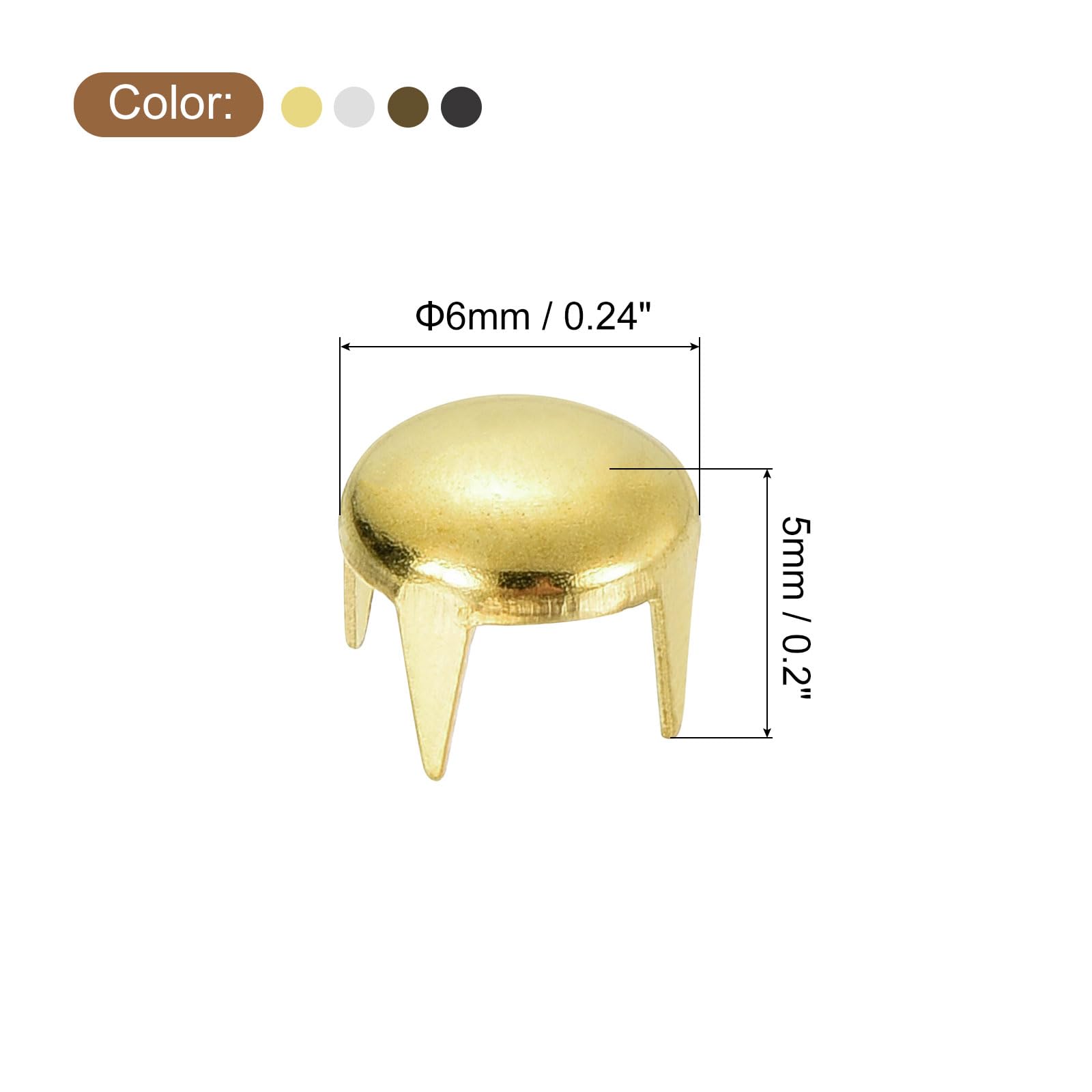 uxcell 80Pcs Mixed Color Round Dome Rivets, 6mm Brass Spike Studs Spots Punk Rock Nailheads Claw Beads Assorted Kit for DIY Clothes Belt Bag Shoes Bracelet Leather Craft