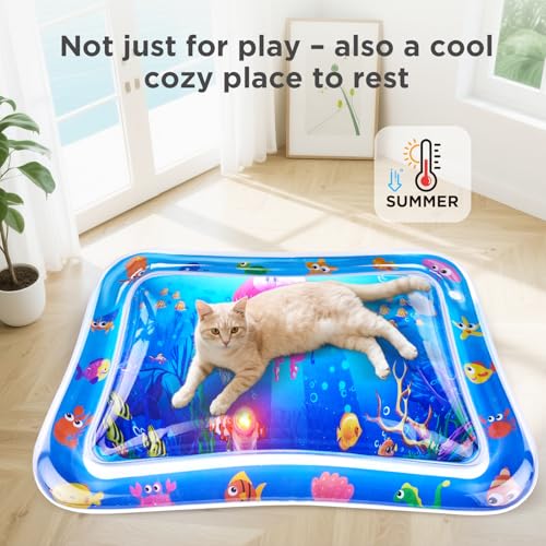 New-Multi-Color-Lighted-Cat-Water-MatThickened-Anti-Scratch-Leak-Proof-Cat-Water-Sensor-Play-Mat-with-Floating-FishInteractive-Cat-Toy-for-Indoor-Cats-to-SwattingExerciseHuntingKitten-Toys