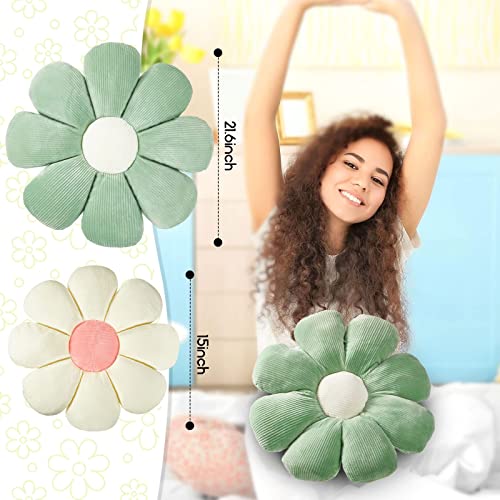 Yulejo 2 Pcs Daisy Flower Shaped Throw Pillow Cute Floor Cushion Seating Flower Pillow Daisy Room Decor Flower Floor Pillow Cushion For Reading (White, Green, 15/21.6 In) #TOP1