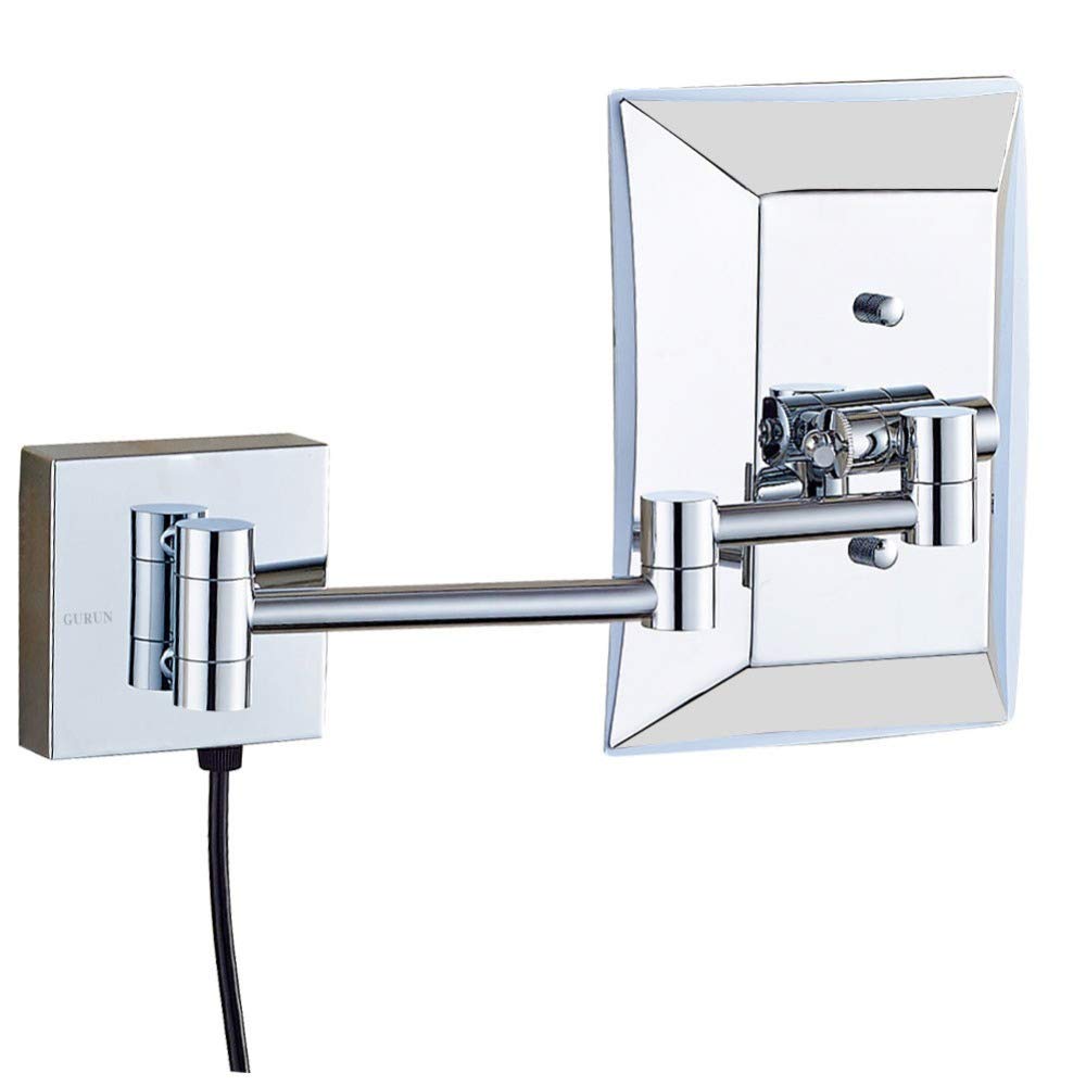 Specchi for Il Trucco, vanità a Parete in Ottone su Un Lato Illuminato 3X ingranditore da Barba Pieghevole con Interruttore Spina cromata