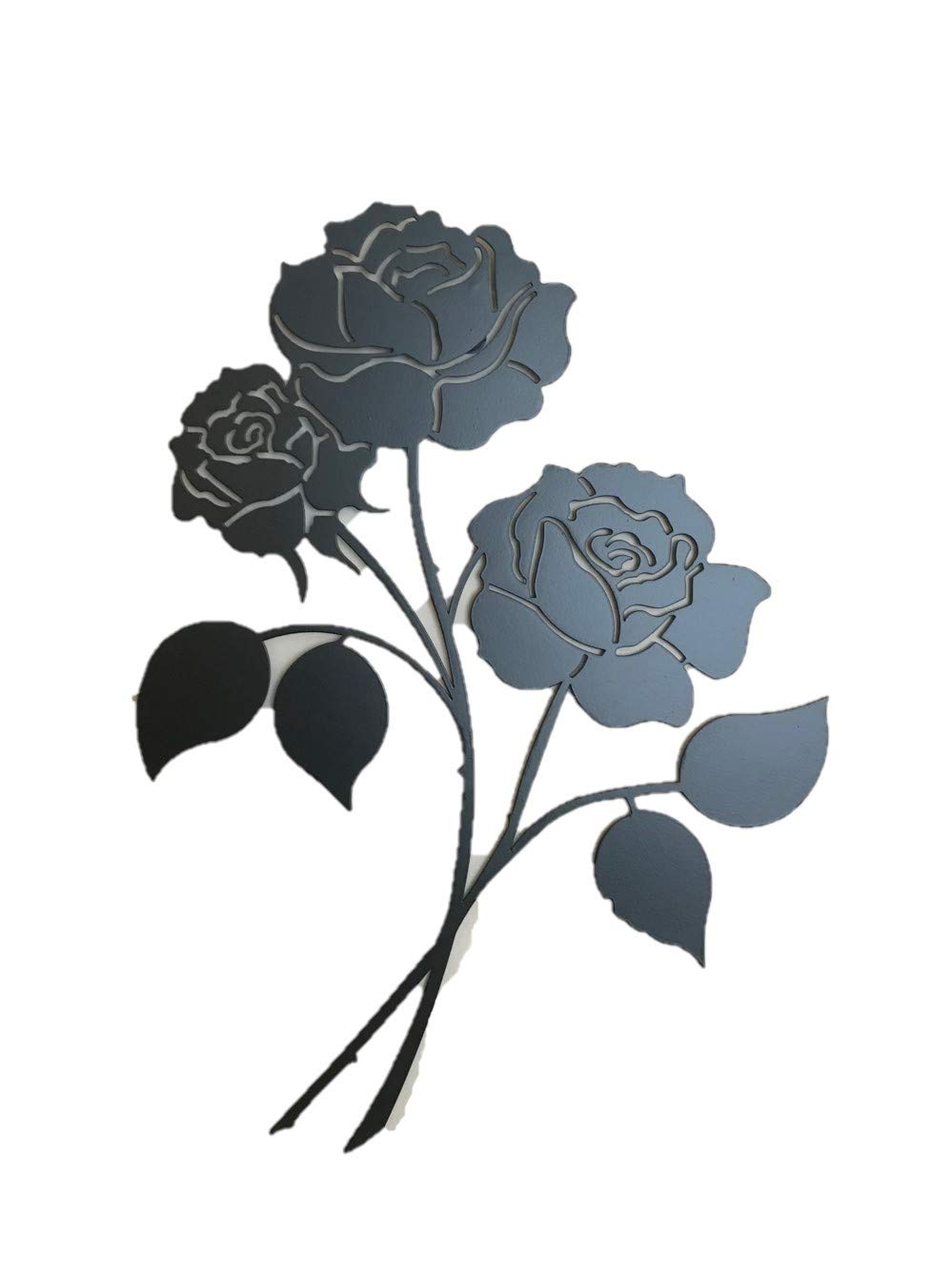 Bookishbunny Rose Flower Wrought Iron Wall Art Home Decor Flower Decoration Patio Plaque Metal Art, 2mm Thick 16 inches Triple Roses Black