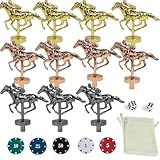 Grhonior Colored Metal Horses for Horse Racing Game Luxurious Horses Sets with Small Cylindrical Foot Include 11 Metal Horses,2 Dices,50 Numbered Poker Chips and 1 Storage Bag