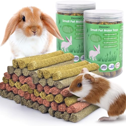Bissap 72PCS Rabbit Chew Sticks, Mixed Natural Timothy Hay Oat Carrot Bunny Chew Toys and Treats for Rabbits Bunnies Chinchillas Guinea Pigs Hamsters and Other Small Animals Molar Snacks