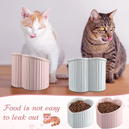 2 Pcs Ceramic Elevated Cat Bowls Tilted Elevated Raised Cat Bowls Anti Vomit Cat Bowls For Indoor Cats Stress Free Water Dish Feeder For Cats Small Dogs, Heart Shaped (Pink, White) #TOP5