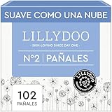 Pañales LILLYDOO delicados con la piel - talla 2 (4+ kg), caja de medio mes (102 unidades), protección contra fugas, suaves, sin perfumes ni lociones y dermatológicamente probados