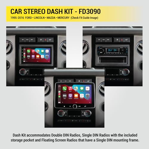Image of Scosche FD3090B Double DIN or Single DIN with Pocket Radio Install Dash Kit Compatible with Select 1995-2016 Ford, Lincoln, Mazda and Mercury Vehicles - See Fit Guide in images to verify your vehicle