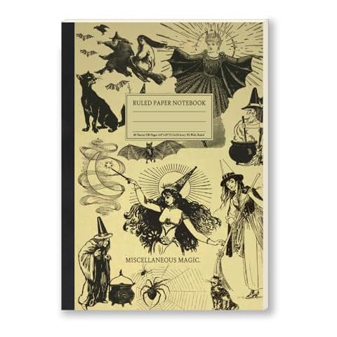 Mifuner B5 Lined Paper Journaling Notebook, 6.8x10In Wide Ruled Paper Notebooks for Work, 60 Sheets(120Sheets) Hardcover Ruled Notebooks, Variety of Cover Designs Ruled Notepad. Witch Cover