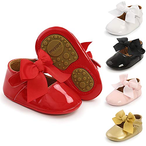 Image of Meckior Infant Baby Girls Soft Sole Bowknot Princess Wedding Dress Mary Jane Flats Prewalker Newborn Light Baby Sneaker Shoes