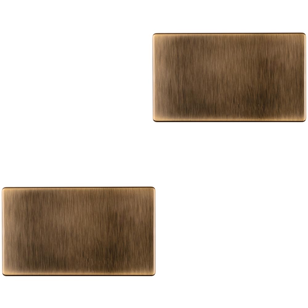 Loops Pack Double Screwless Antique Brass Blanking Plate Round Edged Wall Hole Cover - Wiring Outlet Cable Tidy Size 2