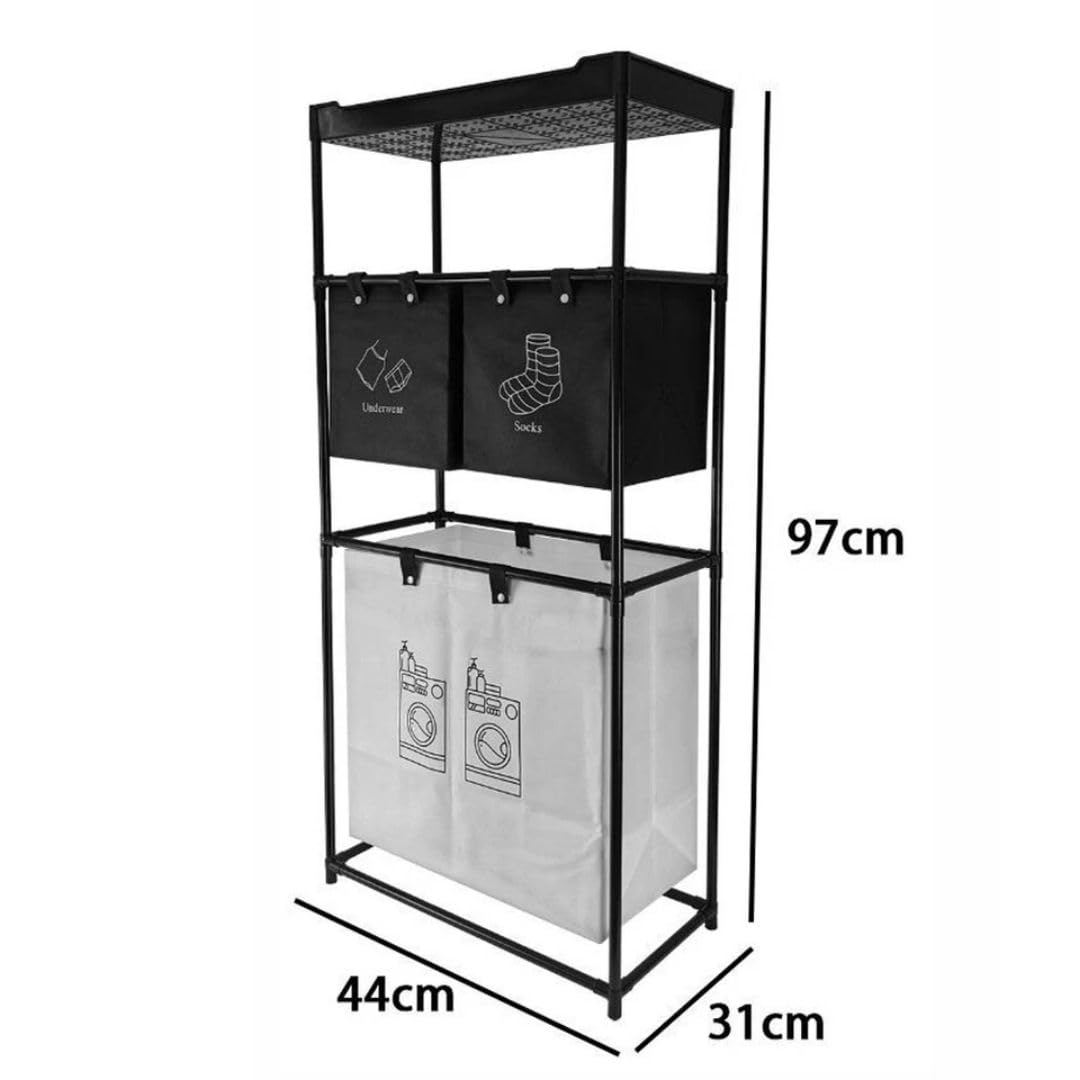 Cesta da lavanderia a 3 livelli – Organizzatore indipendente con 4 contenitori di grande capacità (44x31x97 cm)
