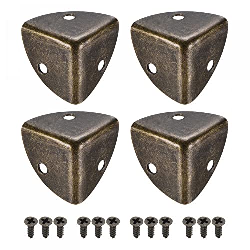 Image of uxcell 26x26x26mm Metal Box Corner Protectors Edge Guard Bronze Tone 12pcs for Table Corners and Desk Corners