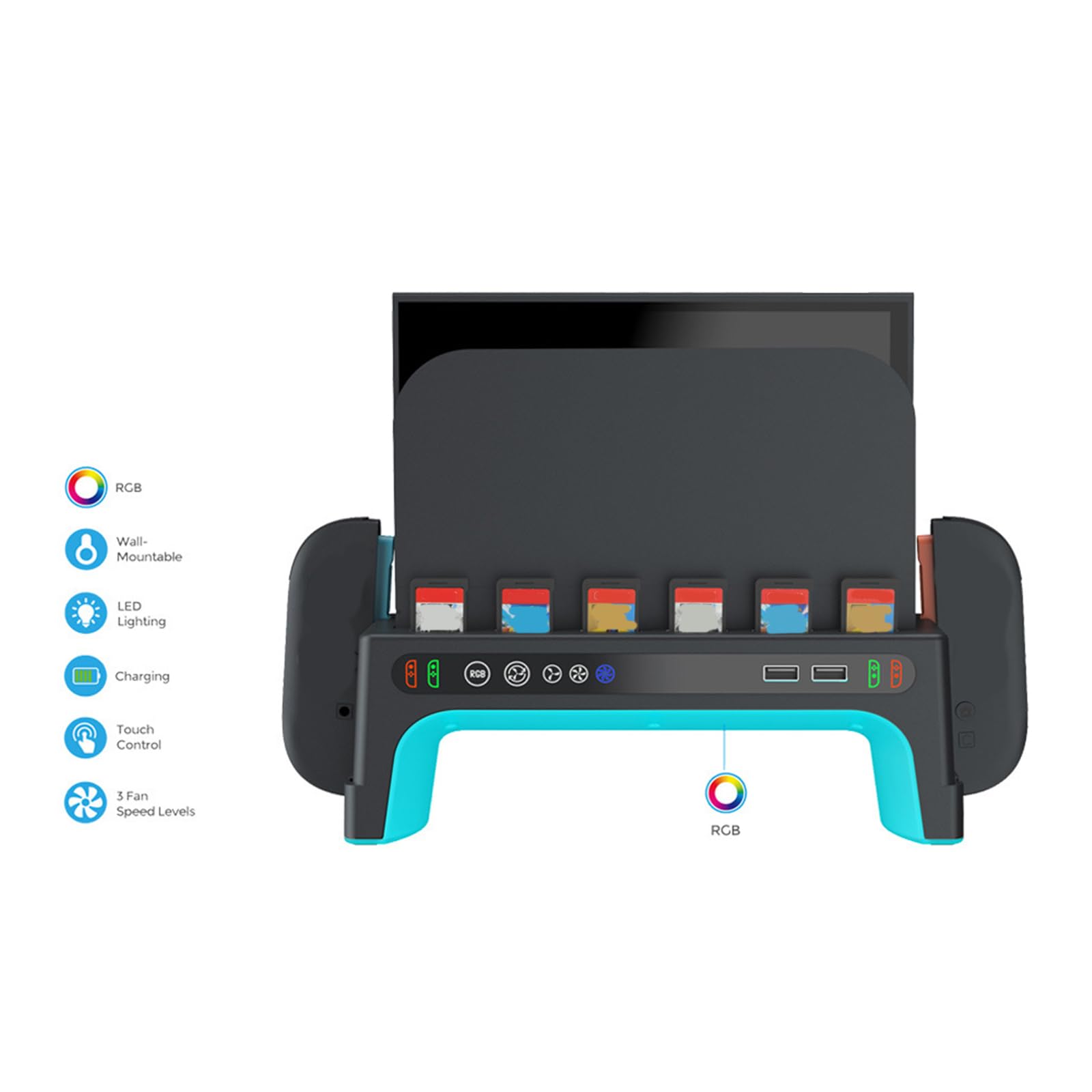 Supporto ricarica per controller gioco desktop con illuminazione colorata e potente ventola raffreddamento migliore esperienza gioco Supporto ricarica rapida