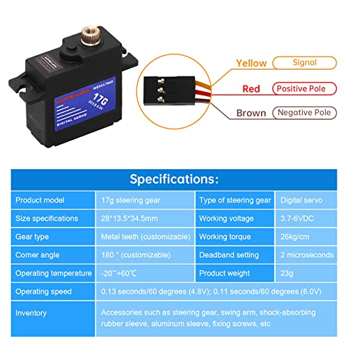Woaeiuos 17G Rc Digital Servo, High Torque Waterproof Metal Gear Servo With Servo Horn For Axial Scx24 Car Boat Model Upgrade Parts #TOP1