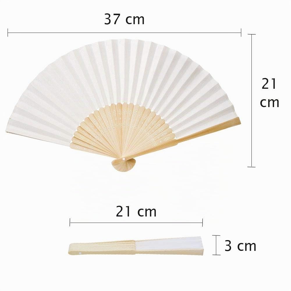 OLILLY - 50 x Ventagli di carta Bianca e Bambù per Matrimoni (Bianco, 50 ventagli)