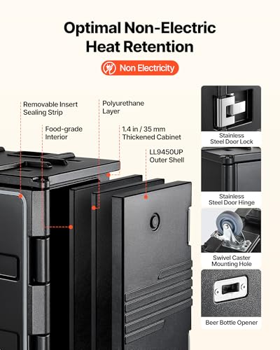 Image of VEVOR Insulated Food Pan Carrier, 127 Qt Non-Electrical Food Warmer, with Swivel Wheel & 304 Stainless Steel Latch, LLDPE Stackable Hot Box, for Various Pan Sizes(NOT Included), Fit Catering BBQ Event