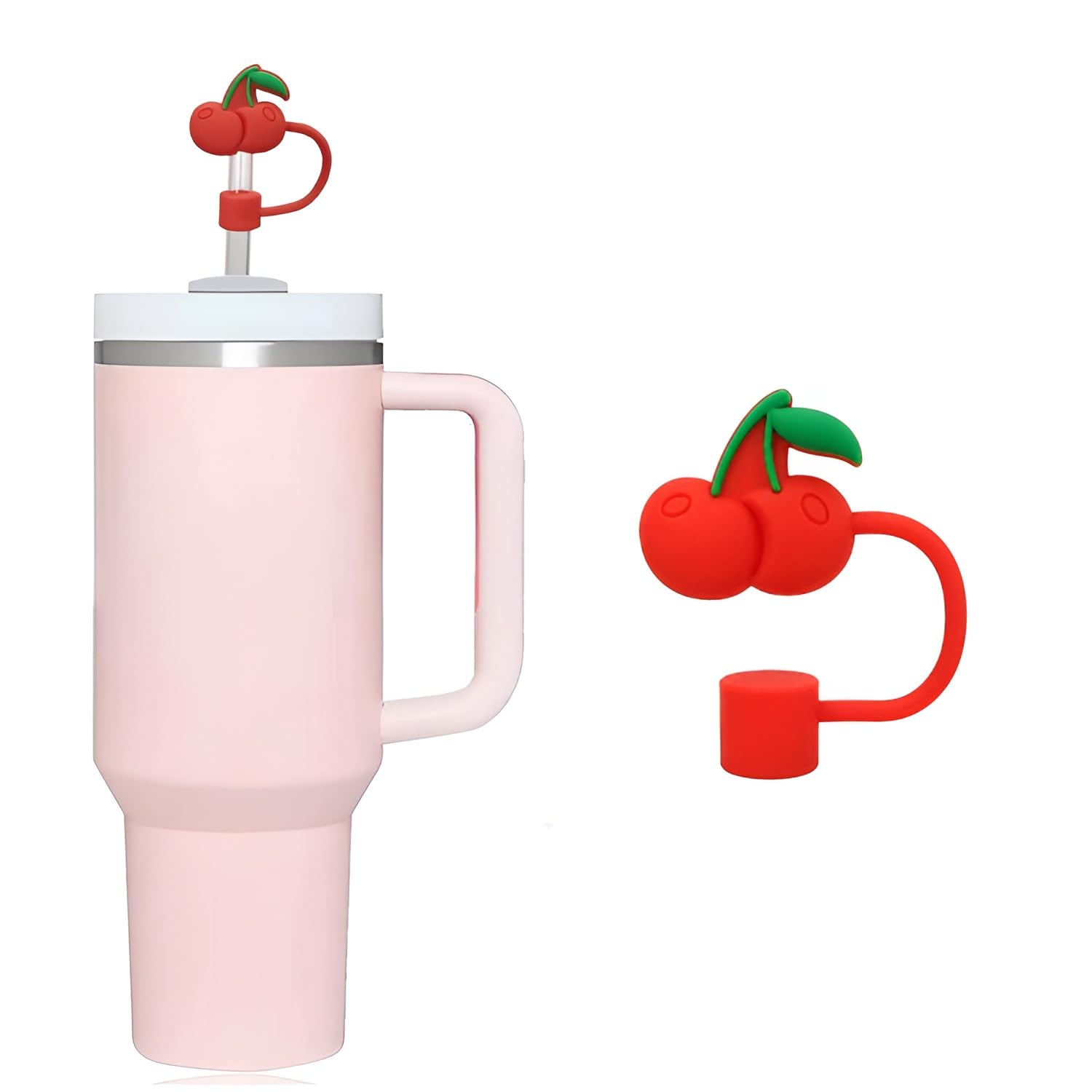 MISHI 1Pc Silicone Straw Cover Cap for Stanley Tumbler 10mm Straws, Cherry Shape, Reusable Dustproof Straw Topper, BPA Free Food Grade Silicone Drinkware Accessory for Kids and Adults-image-36