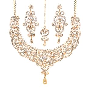 Touchstone Indian jewelry set for women bollywood gold jewellery wedding outfits necklace sets earrings bridal maang tikka fancy costume girls big desi accessories rhinestone in gold or silver tone