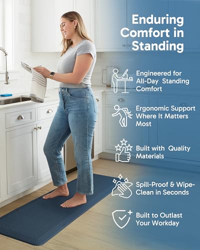 Image of Ophanie Kitchen Mats for Floor,3 /4 inch Thick,20x60 Anti Fatigue Cushioned Mat,Kitchen Rugs,Waterproof,Comfort Ergonomic Standing Mat for Office,Home,Sink with 99+ Pairs of Anti-Slip Bottom Ridges