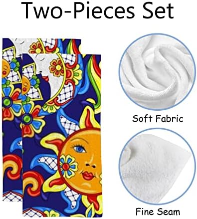 ZHONGJI Hand Towels 2 Piece Mexican Talavera Cute Pattern Blue Comfortable Skin-Friendly Non-Fading Bathroom Spa Kitchen Hotel Bath Gym Running 30X15 Inch