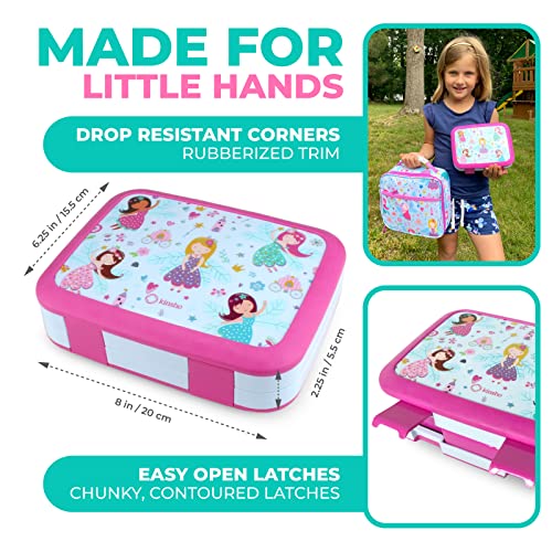Image of Bento Lunch Box with Stainless Steel Thermo, Matching Insulated Lunch Bag and Ice Pack Set for Girls, Kids, 5 Divided Compartments, Snack Container for Toddler Daycare, Pink Fairy Princess