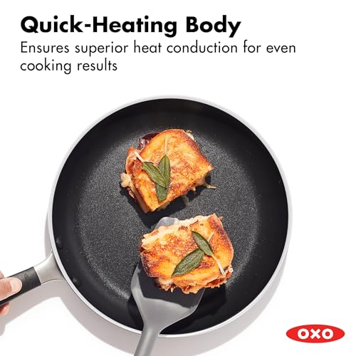 Image of OXO 10 inch Non-Stick Every Day Frying Pan, BPA-Free Comfort Grip Silicone Handle, Dishwasher & Oven Safe, PFAS-Free Ceramic Skillet, Black