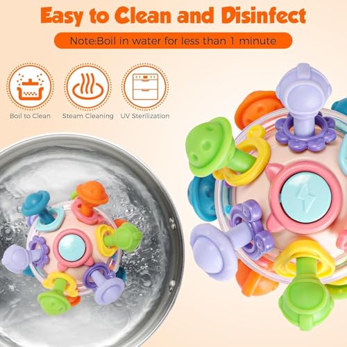 Image of Baby Montessori Sensory for 0-6 6-12 Months, Baby Teether Teething for Babies 0 3 6 9 12 18 Months, Newborn Infant Learning Developmental Gifts for 1 2 Year Old Boys Girls (Transparent Round Pink)