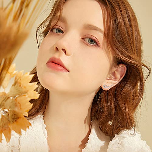 Minimalist Stud Earrings for Women - Sterling Silver Ear Climber Earrings Lightweight Simple Post Earrings Cartilage Curved Bar Earrings Fashion Earrings for Sensitive Ears Gifts for Valentine's Day3