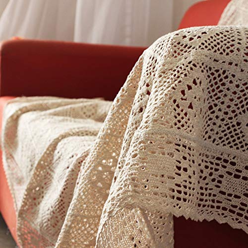 Selhome 100% Cotton Knitted Lace Tablecloth Shabby Chic Vintage Crocheted Tablecloth Handmade Cotton Lace Table Topper - Table Cover - 130X180Cm #TOP2