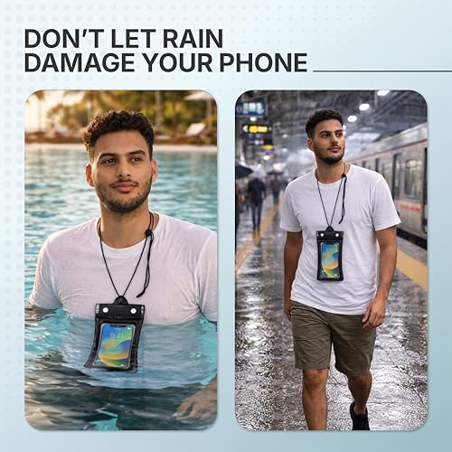 Image of Robustt Floating Waterproof Mobile Pouch with Neck Lanyard | Air Cushion Float Protection & Touch Screen Compatible | Fits Smartphones Upto 7 Inch | Triple Seal Waterproof Cover for Beach, Rain, Pool