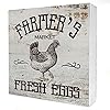 POPIPU ART Farmhouse Wooden Box Sign 5 X 5 Inch White Brown Farm Theme Tabletop Natural Finish