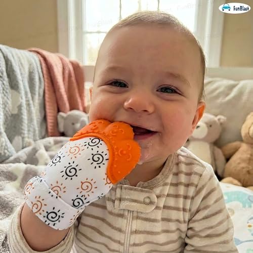 Image of FunBlast Baby Teething Mitten - Soft Silicone Teether Glove for Infants, BPA-Free, Safe & Comfortable Teething Toy for 3+ Months Babies, Toddlers, Infants (Orange)