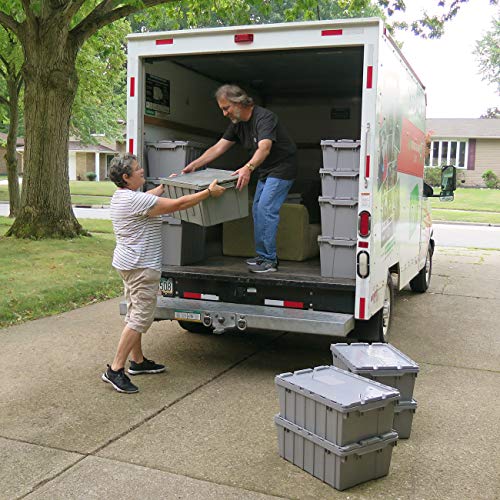 Akro-Mils 39175 Industrial Plastic Storage Tote With Hinged Attached Lid, (21.5-Inch L By 15-Inch W By 17-Inch H), Gray, 18 Gallon 4-Pack #TOP1