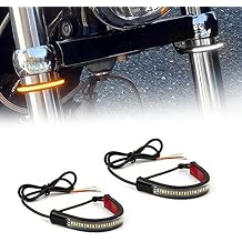 2PC Flexible Switchback Dual-Color White & Amber LED Fork Turn Signal DRL Daytime Running Light Waterproof Adjustable Stips Bars kit Universal Fit Motorcycle Bike 39mm-70mm