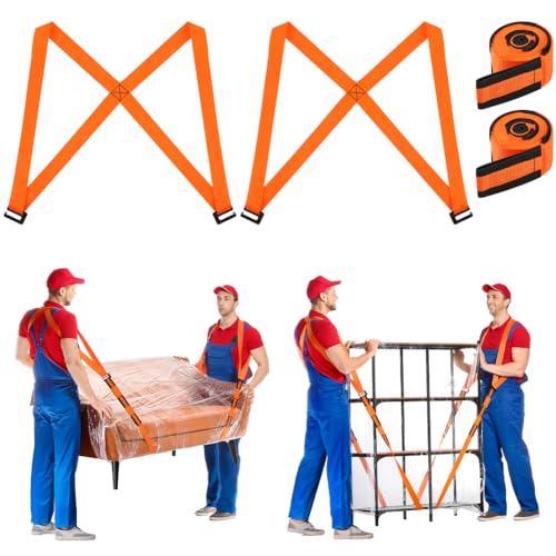 URAQT 2-Person Lifting Straps 2 Pcs Anti-Slip Moving Straps Orange 4.5 cm Width 800 lbs Load Capacity Compatible with Various Vehicles