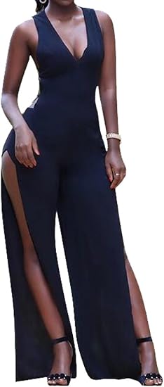 Jotebriyo Body para Mujer con Cuello en V y Abertura Lateral, sin Mangas,  Ancho de Pierna, Pantalones Palazzo, Negro, XXS : Amazon.com.mx: Ropa,  Zapatos y Accesorios