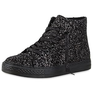 best-boots best-boots Damen High-Top Sneaker Schnürer Slipper Halbschuhe sportlich Damen Sneakers Schwarz Nero Nuovo 38
