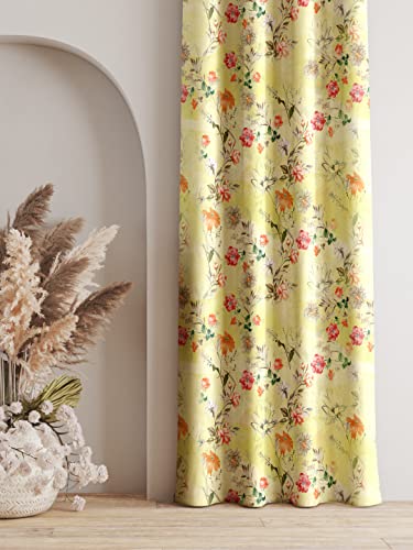 Image of Ultimate Trends 270 GSM Premium Room Darkening Curtains with Tie Back and Diamond Eyelets Set of 2 Panels (8 L x 4 W Feet, Lemon)