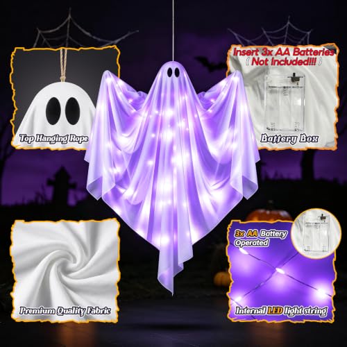Halloween Hanging Light up Ghost,Purple - image 3