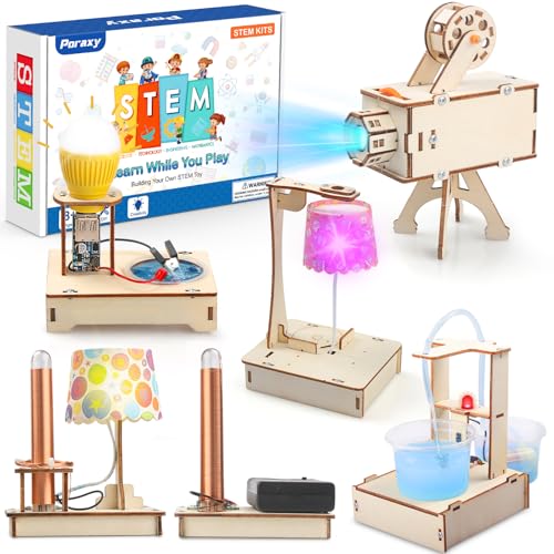 Poraxy STEM Science Kits for Kids Ages 8-10-12, 5 Set 3D Wooden Puzzles, Toys for Ages 8-13, DIY Educational Science Building Kits Crafts, Birthday Gifts for Boys and Girls 8 9 10 11 12 13 Year Old