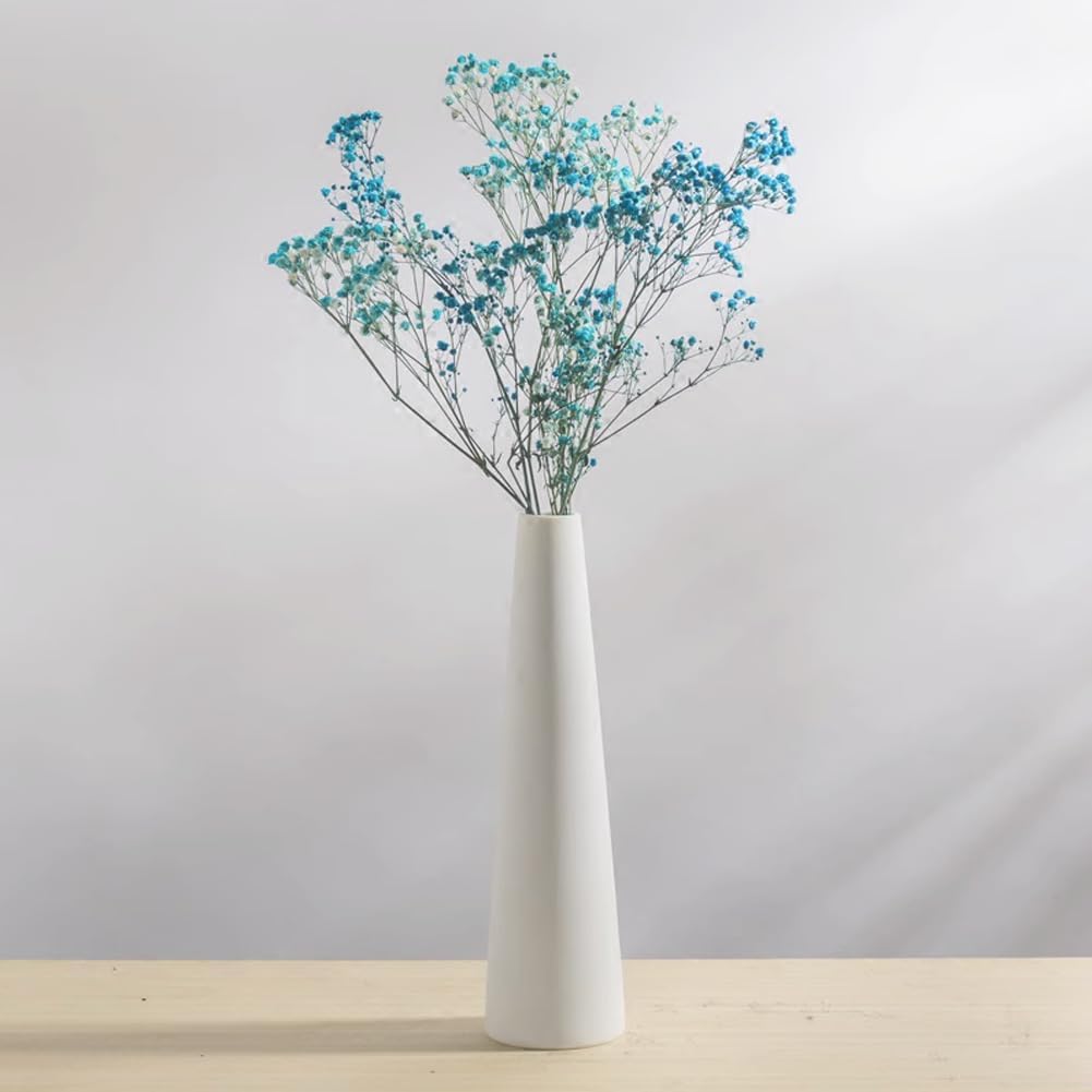 23CM White Ceramic Tall Conic Flower Vase Decorative Floral Vase Taper Vase Table Top Small Narrow Neck Vases for Home Wedding Table Bedroom Living Room Office Desk - Image 3