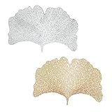 VALICLUD 2Stücke Ginkgo Tischmatte Dekorative rutschfeste PVC Platzmatte für Esstisch Design für Hochzeiten und Wohnräume Gold und Silber
