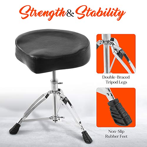 Adjustable Drum Stool - Portable Drum Guitar Instrument Seat With Double-Braced Legs, Soft Padded Cushion Seat, Height Adjustable #TOP4