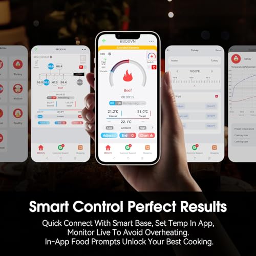 BBQOVN Smart WiFi Wireless Meat Thermometer, Sub-1G 656FT Range, 7-Sensor Probe, Standalone LED Base, IP68 Waterproof, APP Remote for BBQ Grill Smoker Oven by BBQOVN - Used condition - Image 5