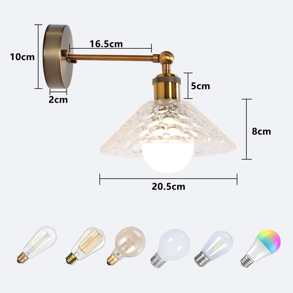 Lots de 2 Applique Murale en Verre Intérieure Lampes Murales Ajustable Moderne E27 Abat-Jour en Verre Éclairage Mural pour Salle de Bain Salon Chambre Cuisine