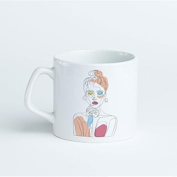 Hediyesepeti Line Art Düşünen Kız Tasarımlı Porselen Kupa Bardak 7,5 Cm Yüksekliğine Ve 8 Cm Çapına