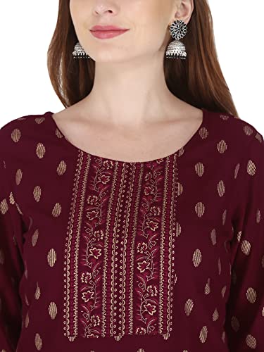 Image of Women's Rayon Printed Kurta with Palazzo Set (Large, Wine Palazzo Set)